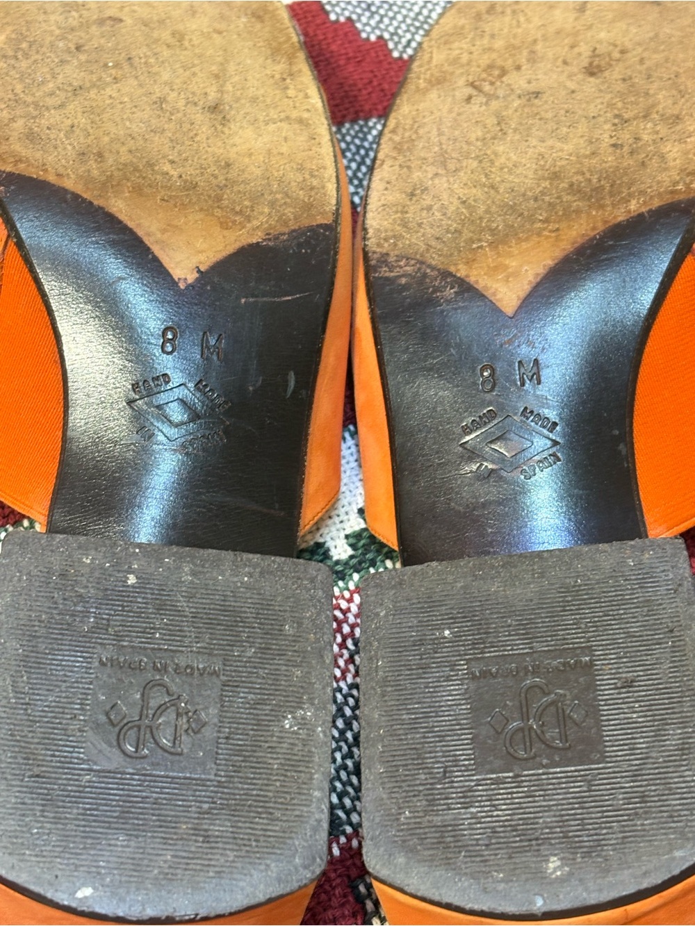 Box #3 90s vintage Y2K Orange suede rainbow mirror mules slides 8 / sunburst re - Picture 7 of 9